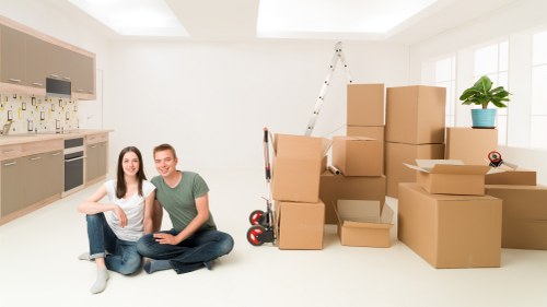 Office packing boxes and documents prepared for a Fulham business move