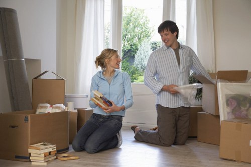 Packing supplies and labelled boxes for office removals in Fulham