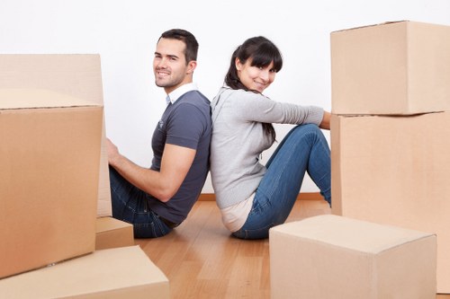 Packed boxes and furniture ready for removals in Fulham