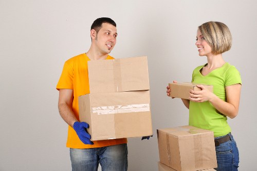 Professional man and van service handling boxes and furniture